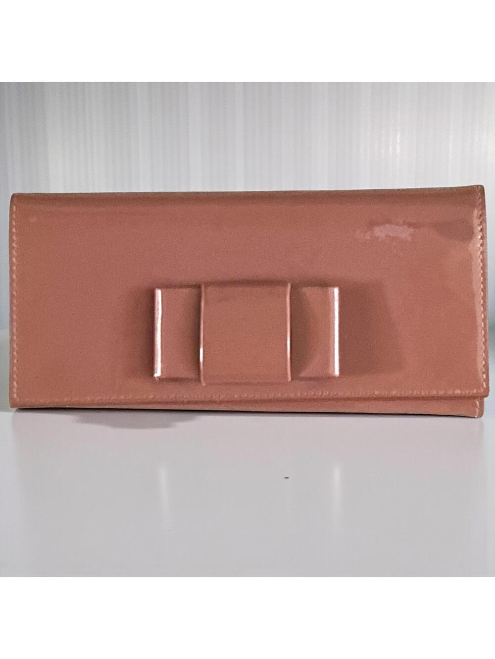 MIU MIU Long Wallet Pink Patent Leather Logo Ribbon Bow Bifold Portafoglio Italy